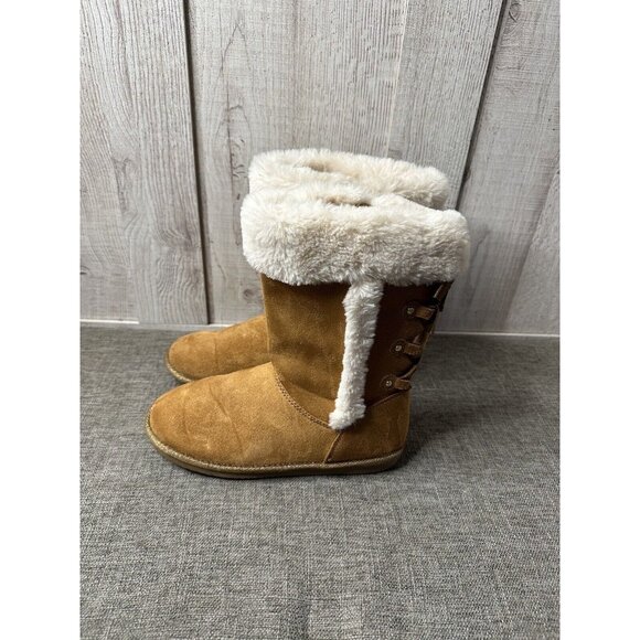 SO Womens Boots Size 5 Chestnut Brown Lori Style Winter Faux Fur Trim Winter - Picture 4 of 8
